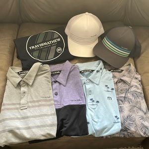 Youth Large Travis Matthew bundle of 4 collared shirts, 1 T-shirt and 2 hats